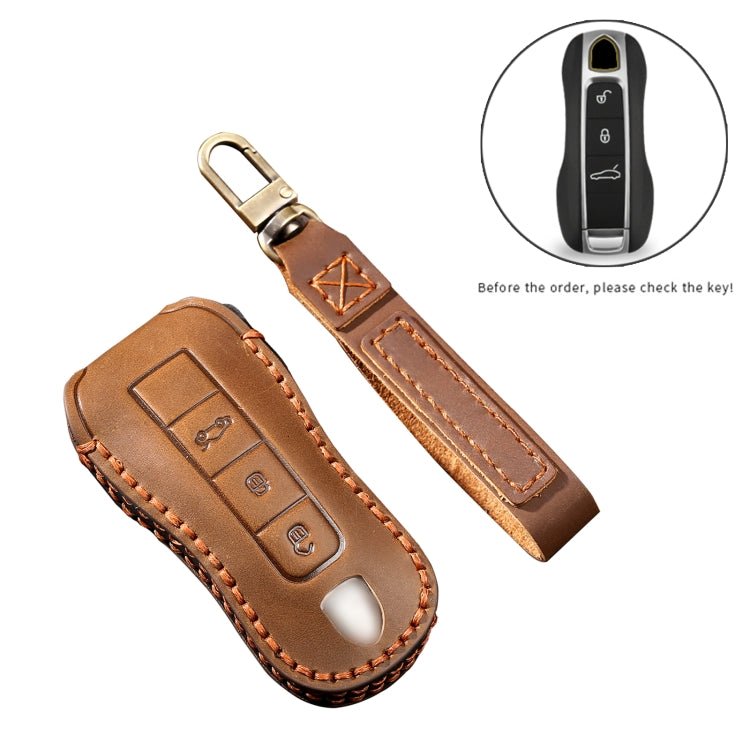 Hallmo Car Cowhide Leather Key Protective Cover Key Case for Porsche Macan 718 2021 B Style