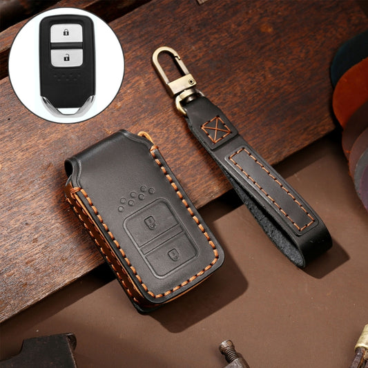 Hallmo Car Cowhide Leather Key Protective Cover Key Case for Honda Civic / Accord 2-button