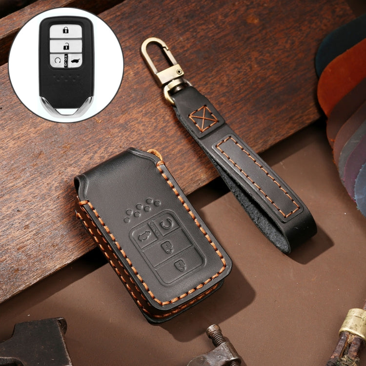 Hallmo Car Cowhide Leather Key Protective Cover Key Case for Honda Civic / Accord 4-button