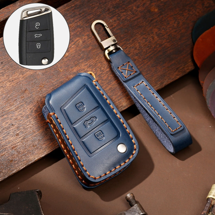 Hallmo Car Cowhide Leather Key Protective Cover Key Case for Volkswagen Lavida B Style