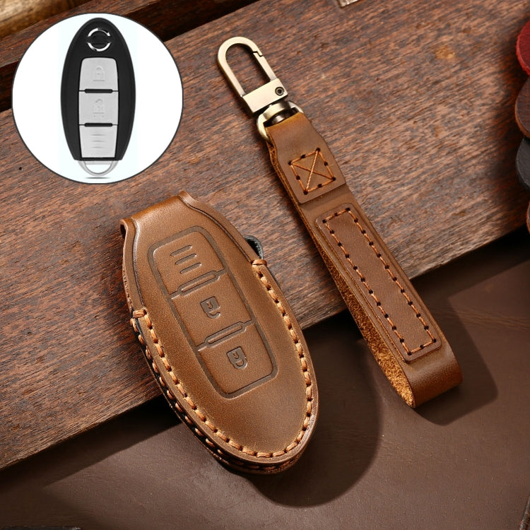 Hallmo Car Cowhide Leather Key Protective Cover Key Case for Nissan Sylphy 2-button