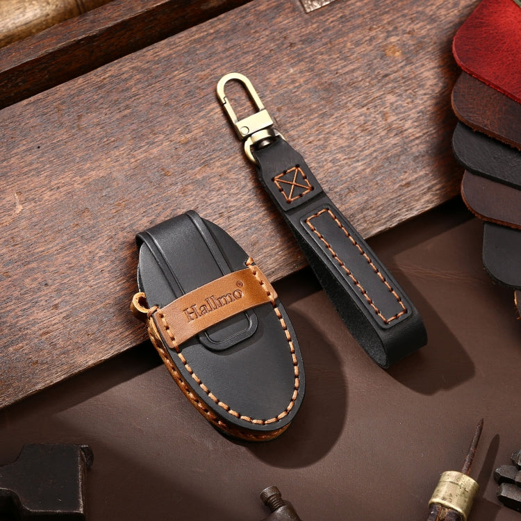 Hallmo Car Cowhide Leather Key Protective Cover Key Case for Nissan Sylphy 3-button Horn