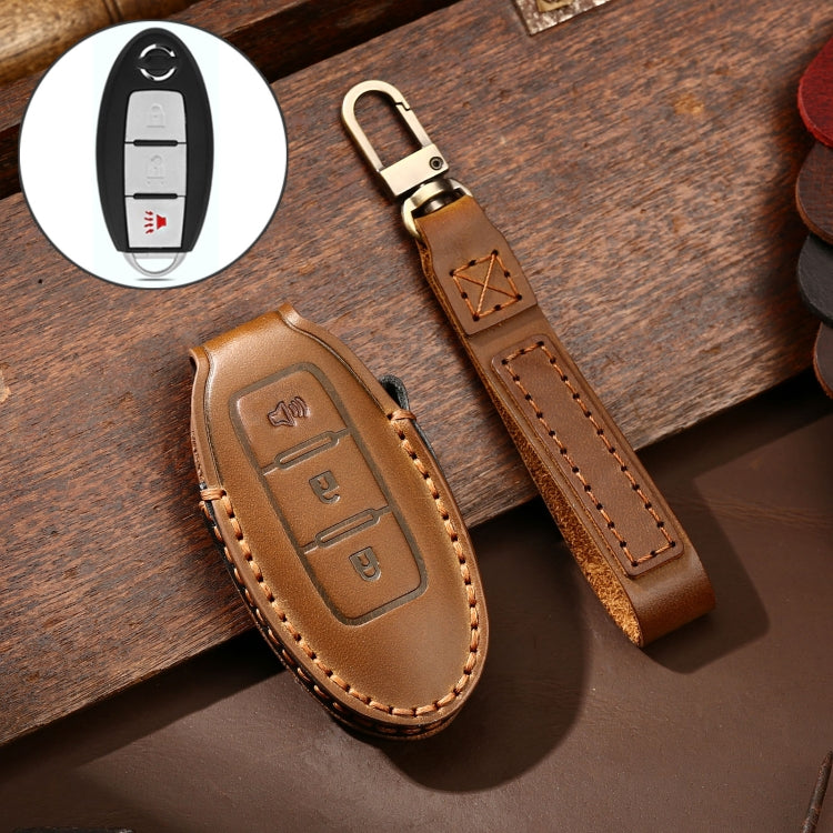 Hallmo Car Cowhide Leather Key Protective Cover Key Case for Nissan Sylphy 3-button Horn