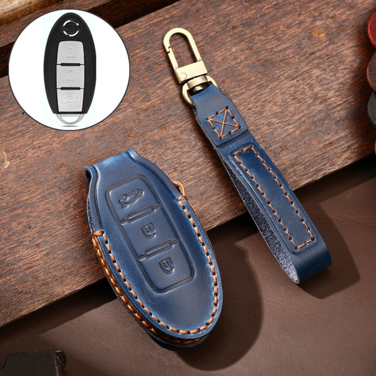 Hallmo Car Cowhide Leather Key Protective Cover Key Case for Nissan Sylphy 3-button Tail Box