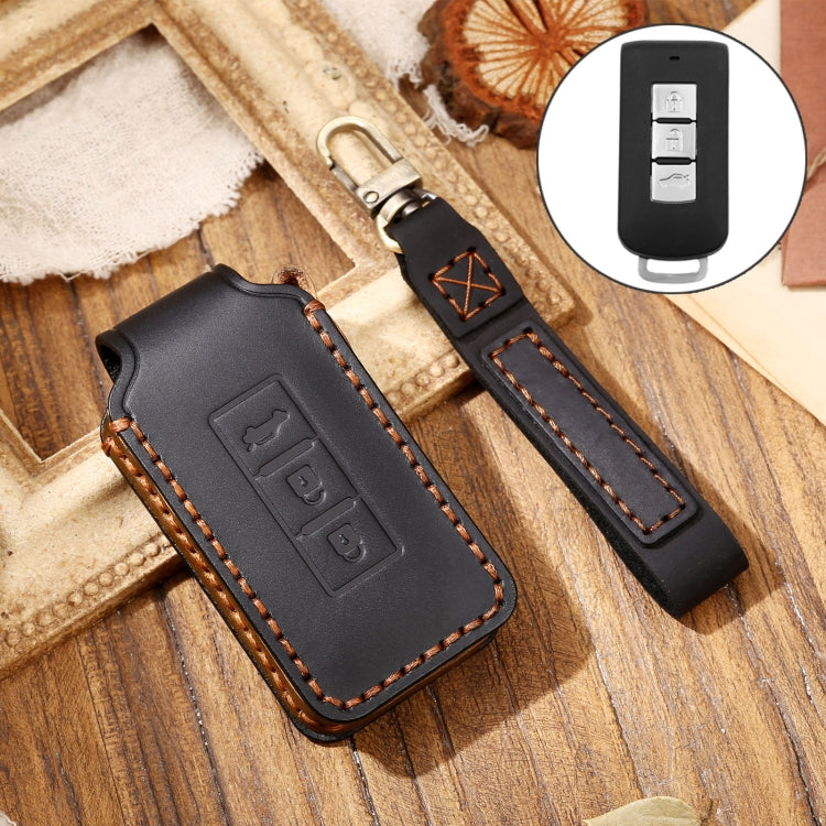 Hallmo Car Cowhide Leather Key Protective Cover Key Case for Mitsubishi Outlander
