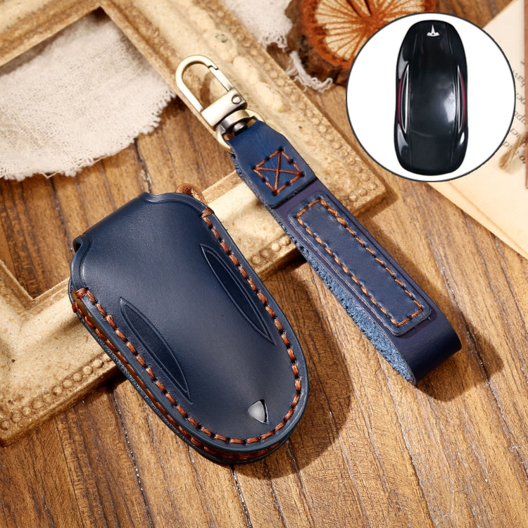 Hallmo Car Cowhide Leather Key Protective Cover Key Case for Tesla Model X B Style