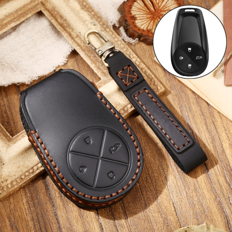 Hallmo Car Cowhide Leather Key Protective Cover Key Case for NIO ES6 / ES8