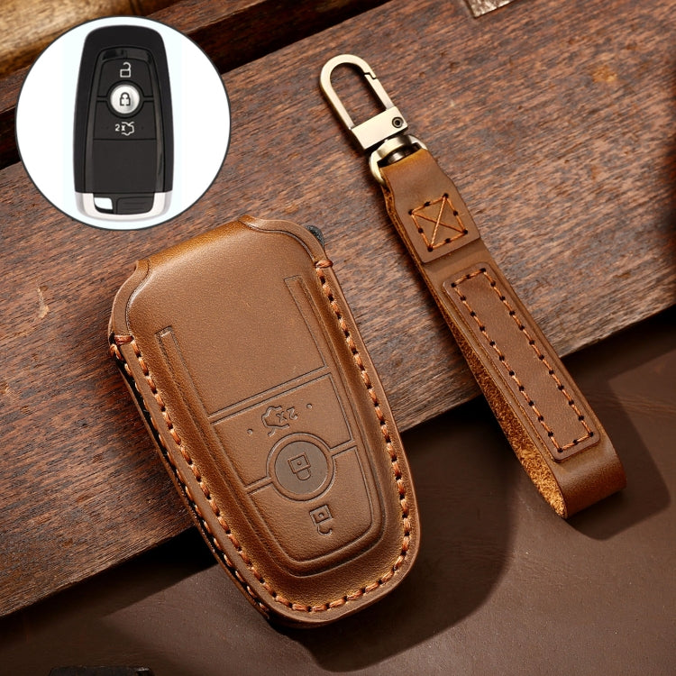 Hallmo Car Cowhide Leather Key Protective Cover Key Case for Ford Focus B Style