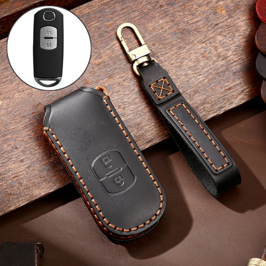 Hallmo Car Cowhide Leather Key Protective Cover Key Case for Mazda Axela 2-button