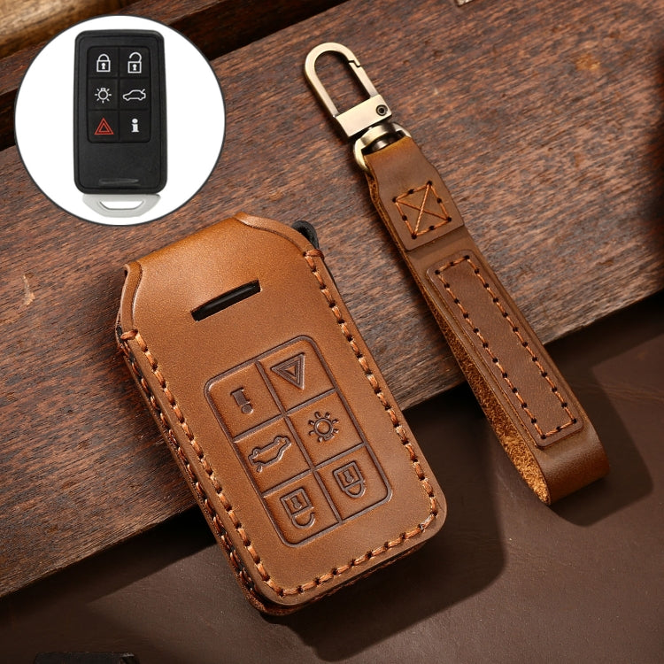 Hallmo Car Cowhide Leather Key Protective Cover Key Case for Volvo 6-button