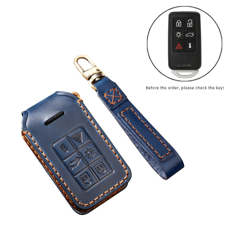 Hallmo Car Cowhide Leather Key Protective Cover Key Case for Volvo 6-button