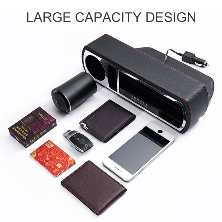 Car Multi-functional Wireless Fast Charge Console PU Leather Box Cup Holder Seat Gap Side Storage Box