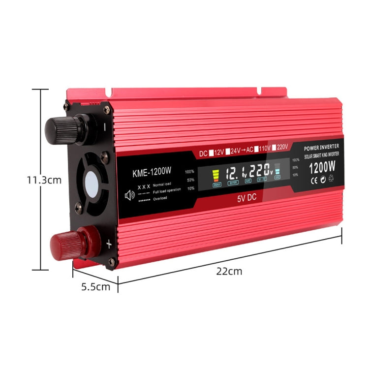 Carmaer Universal 24V to 220V 1200W Car LCD Display Inverter Household Power Converter