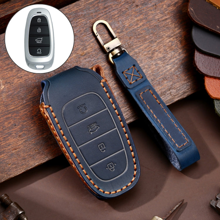 Hallmo Car Cowhide Leather Key Protective Cover Key Case for Hyundai 4-button Start