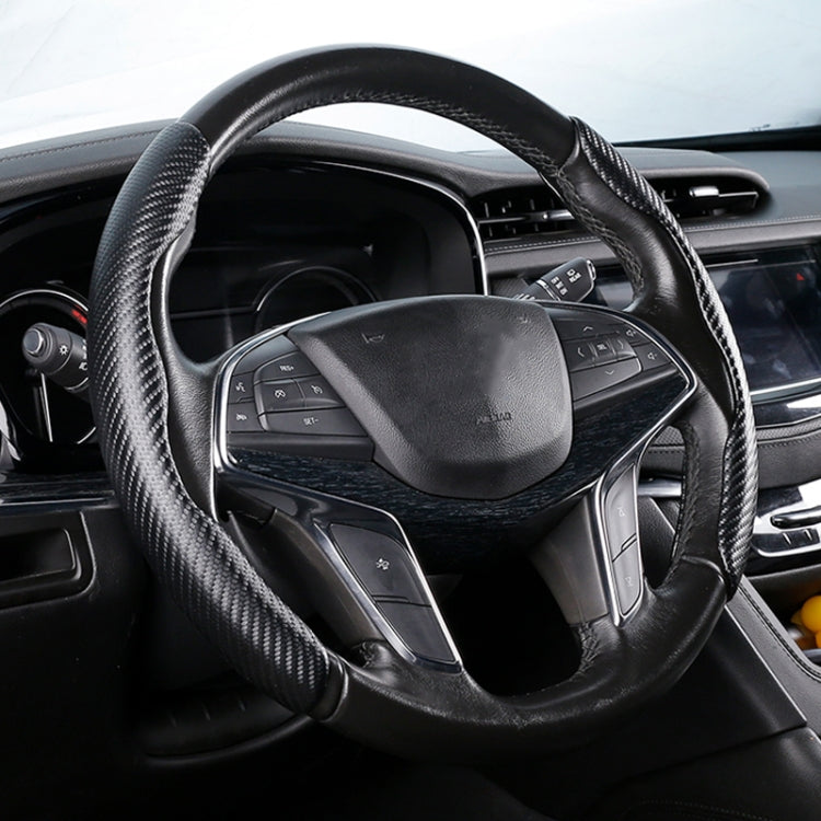 Car Universal Carbon Fiber Texture Leather Steering Wheel Cover