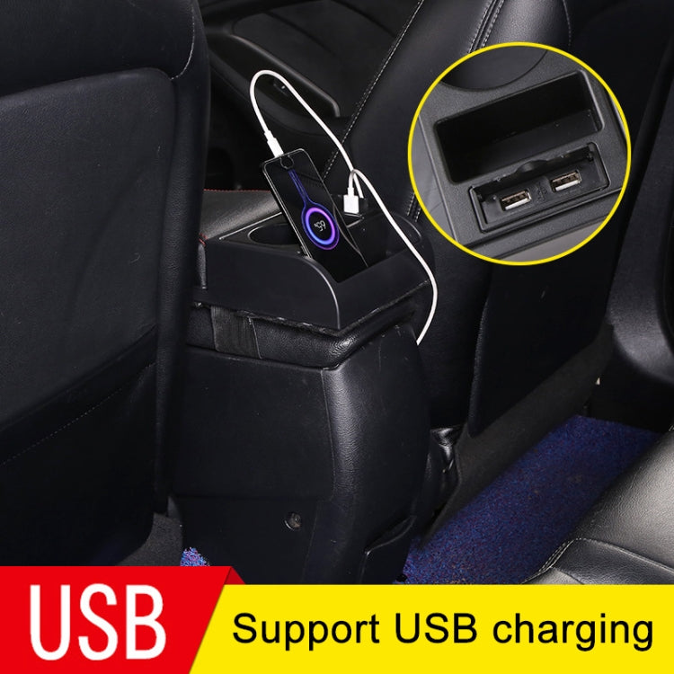 Car Multi-functional Dual USB Armrest Box Booster Pad, Microfiber Leather Curved Type, Microfiber Curved Type (Black White), Microfiber Curved Type (Black), Microfiber Curved Type (Black Red)