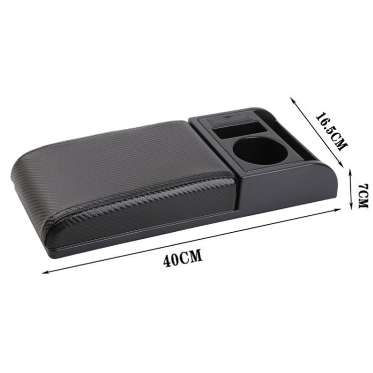 Car Multi-functional Dual USB Armrest Box Booster Pad, Carbon Fiber Leather Straight Type