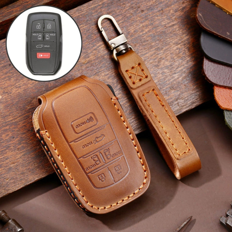 Hallmo Car Genuine Leather Key Protective Cover for Toyota Sienna 6-button