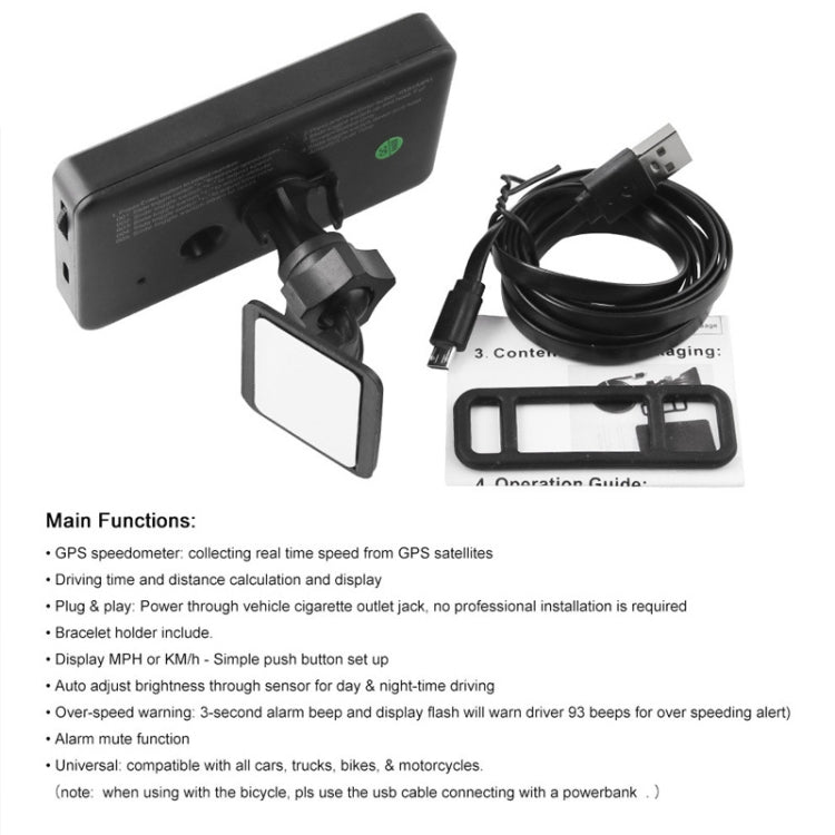 Car / Motorcycles HUD Display GPS Speedometer Overspeed Warning