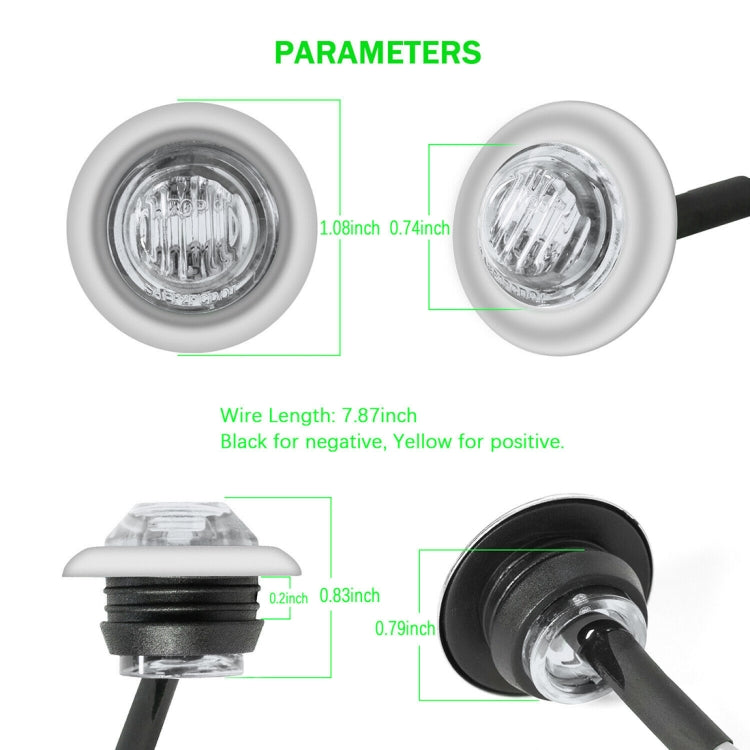 10 PCS MK-118 3/4 inch Metal Frame Car / Truck 3LEDs Side Marker Indicator Lights Bulb Lamp