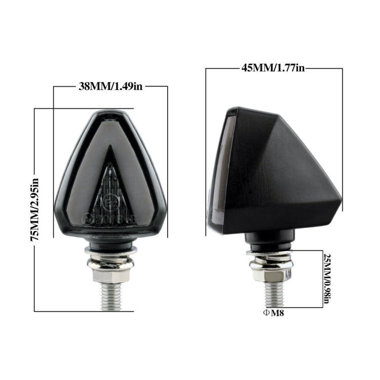 2 PCS KC018A Motorcycle Triangular V-shaped Two-color LED Brake Turn Signal Light