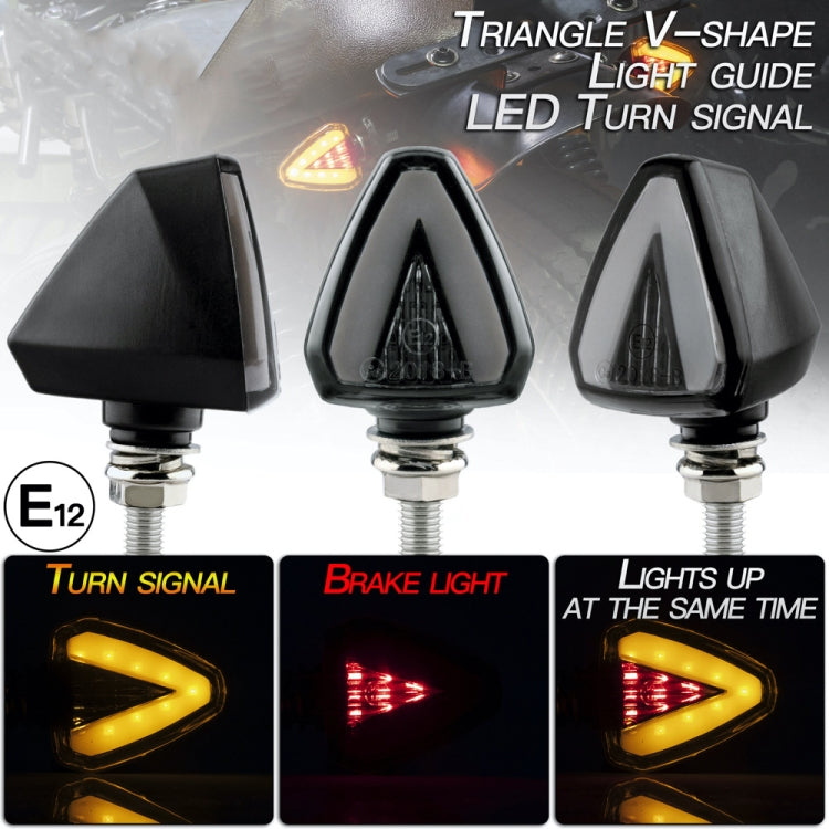 2 PCS KC018A Motorcycle Triangular V-shaped Two-color LED Brake Turn Signal Light