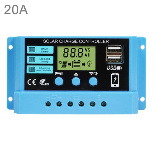 20A Solar Charge Controller 12V / 24V Lithium Lead-Acid Battery Charge Discharge PV Controller