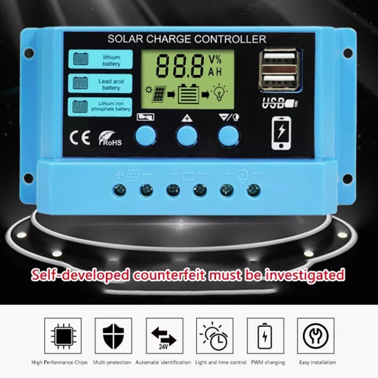 20A Solar Charge Controller 12V / 24V Lithium Lead-Acid Battery Charge Discharge PV Controller