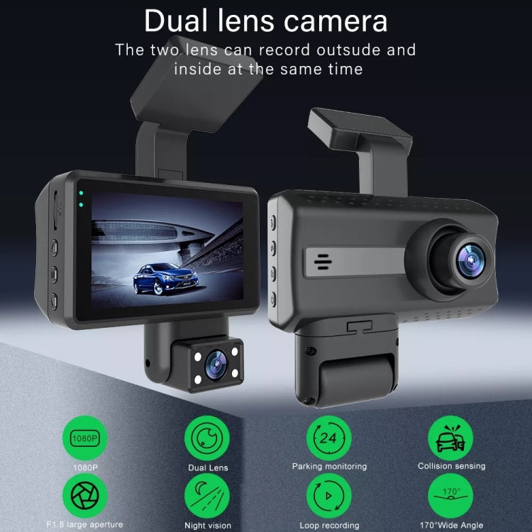 Front and Inner Dual Camera HD Infrared Night Vision Car Dash Cam Driving Recorder