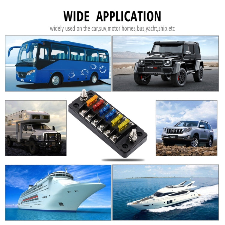 ZH-978A1 FB1901 1 In 6 Out 6 Ways Independent Positive Negative Fuse Box with 12 Fuses for Auto Car Truck Boat