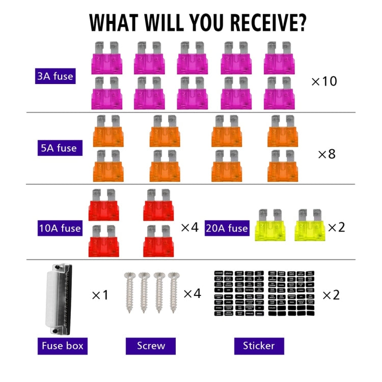 ZH-979A2 FB1904 1 In 1 Out 12 Ways Positive Negative Fuse Box with 24 Fuses for Auto Car Truck Boat