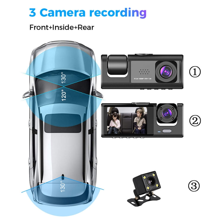 A1 3-lens Video HD Night Vision Car Driving Recorder, with Rear View Camera