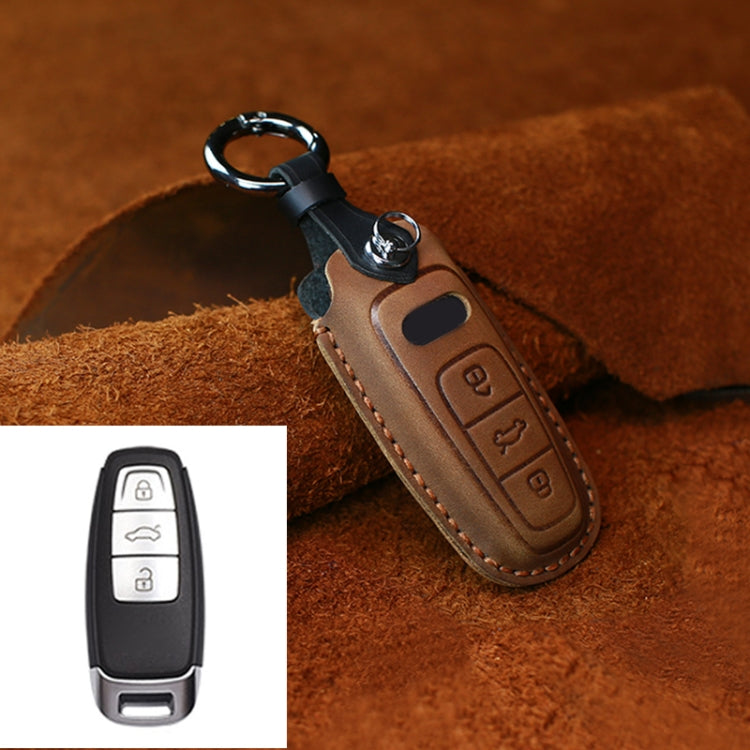 For Audi Series Car Cowhide Leather Key Protective Cover Key Case, C Version 2018 and Above