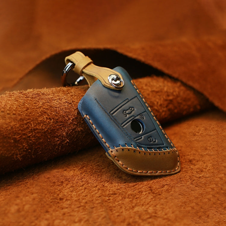 For BMW Blade Style Car Cowhide Leather Key Protective Cover Key Case, Two Keys Version