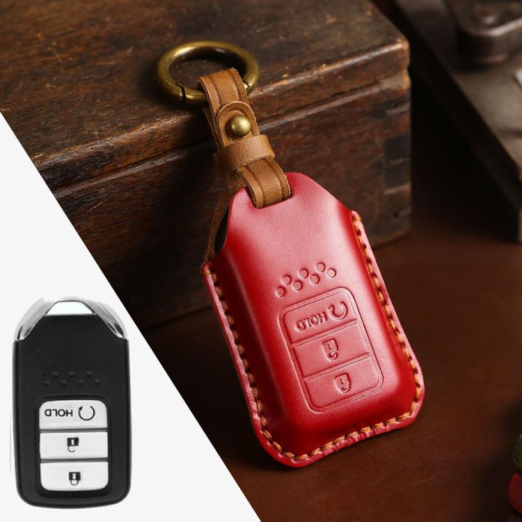 For Honda Car Cowhide Leather Key Protective Cover Key Case, Three Keys Start Version