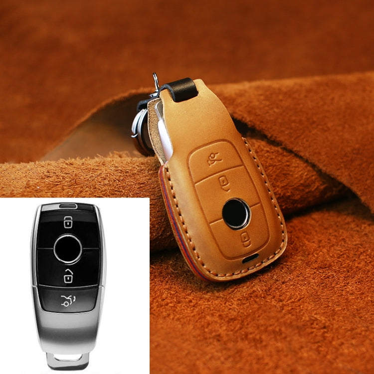 For Mercedes-Benz Colorful Edge Style Car Cowhide Leather Key Protective Cover Key Case