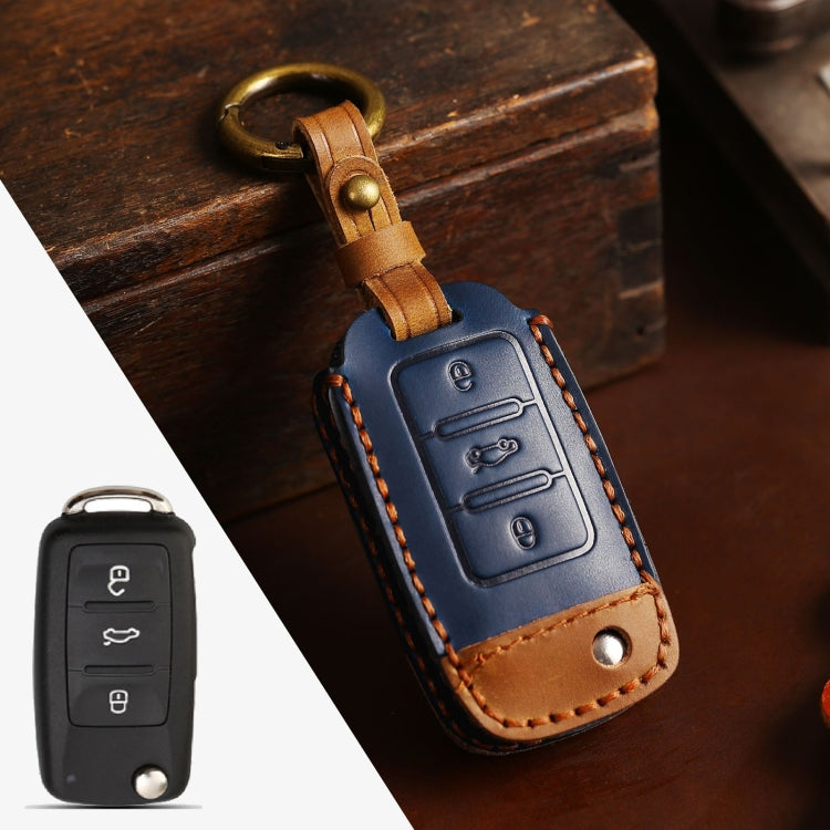 For Volkswagen Car Cowhide Leather Key Protective Cover Key Case, D Version