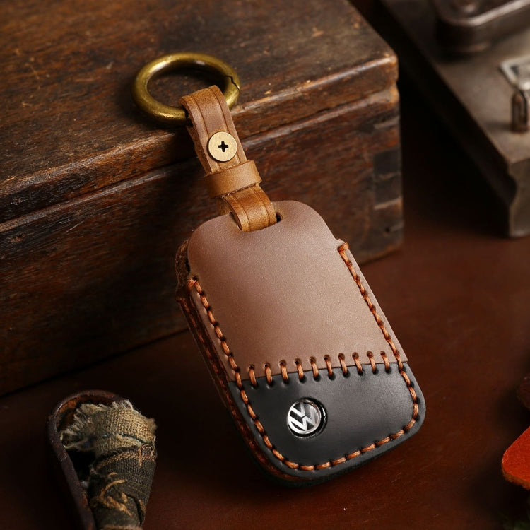 For Volkswagen Car Cowhide Leather Key Protective Cover Key Case, D Version