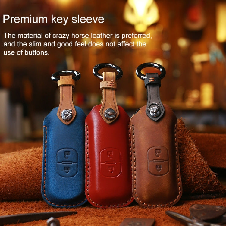 For Mazda Old Style Hallmo Car Cowhide Leather Key Protective Cover Key Case, Two Keys Version
