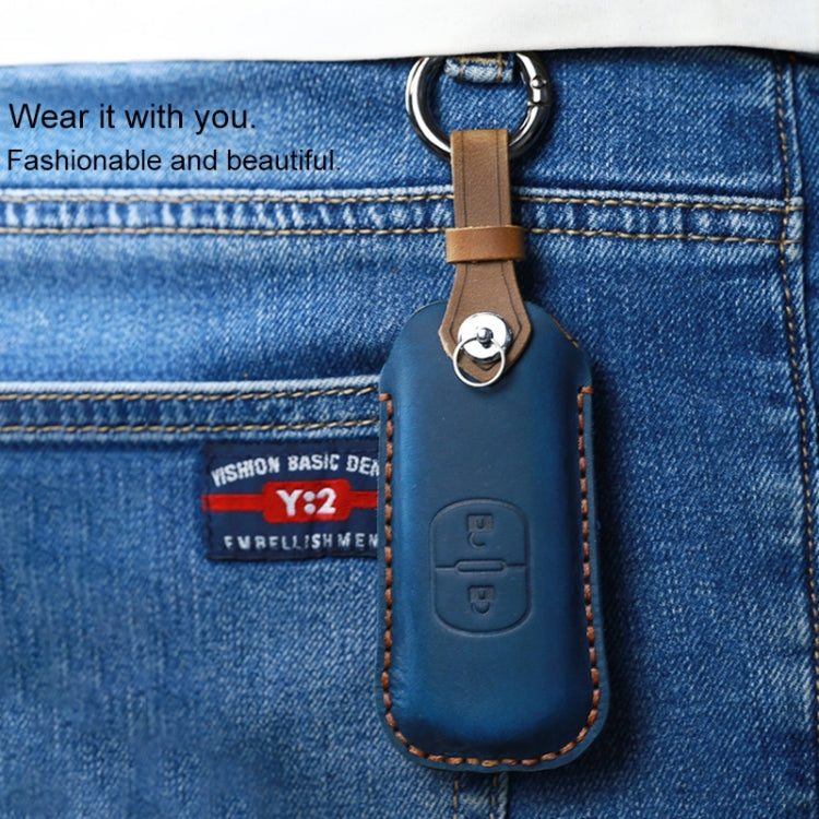 For Mazda Old Style Hallmo Car Cowhide Leather Key Protective Cover Key Case, Two Keys Version