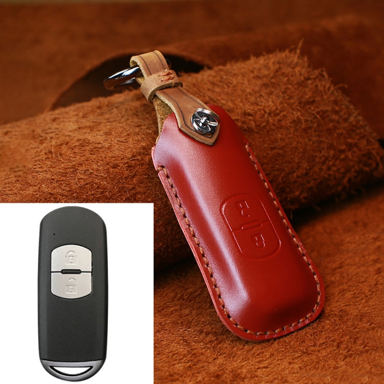 For Mazda Old Style Hallmo Car Cowhide Leather Key Protective Cover Key Case, Two Keys Version