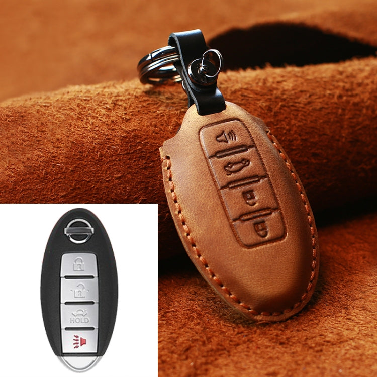 For Nissan Car Cowhide Leather Key Protective Cover Key Case, Four Keys Version
