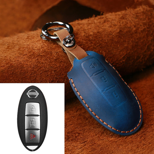 For Nissan Car Cowhide Leather Key Protective Cover Key Case, Three Keys Horn Version