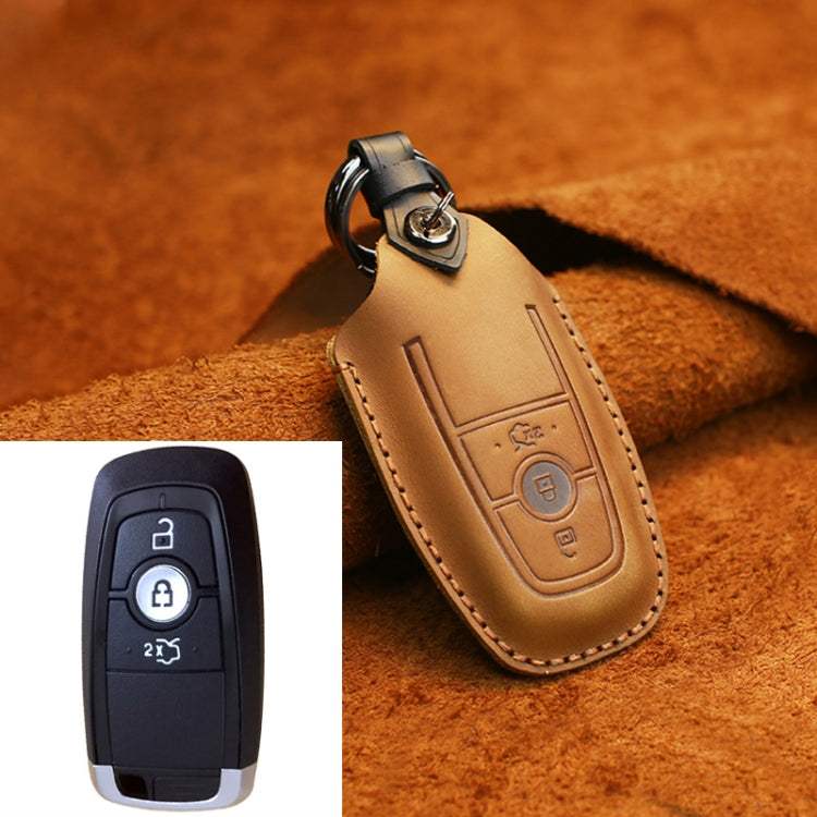 For Ford Car Cowhide Leather Key Protective Cover Key Case, Three Keys Version