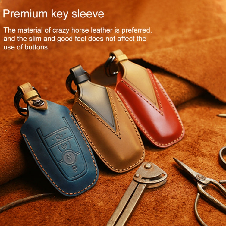 For Ford Car Cowhide Leather Key Protective Cover Key Case, Four Keys Version