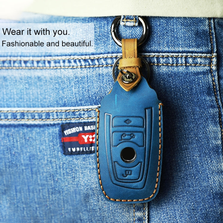 For BMW Old Style Car Cowhide Leather Key Protective Cover Key Case, Two Keys Version