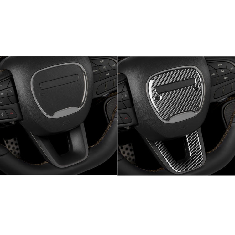 2 PCS / Set Carbon Fiber Car Steering Wheel Logo + Chin Decorative Sticker for Dodge Challenger 2015 to Now, Left Driving
