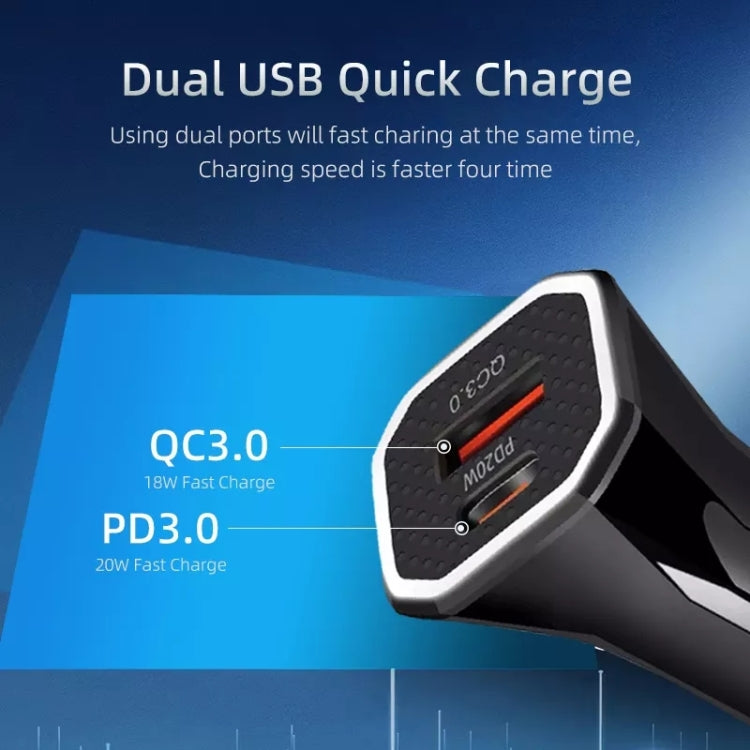 PD + QC3.0 Car 2 in 1 Square Fast Charger Car Cigarette Lighter
