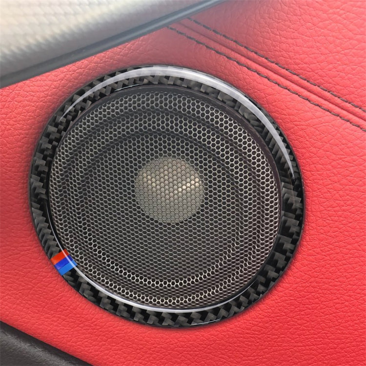 4 PCS Carbon Fiber Car Horn Ring Decorative Sticker for BMW F30 2013-2018 / F34 2013-2017