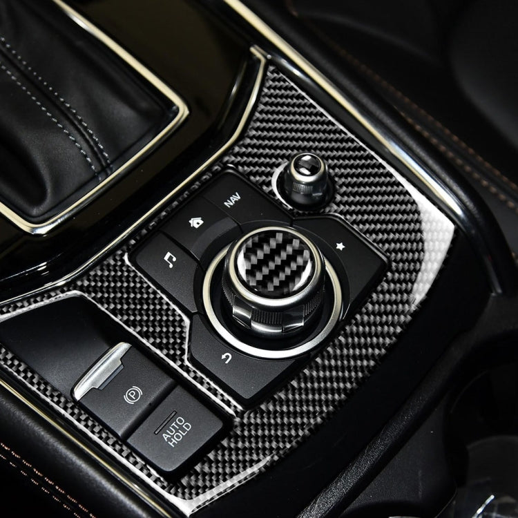One Set Car Carbon Fiber Multimedia Knob Decorative Sticker for Mazda 3 / 6 / CX-9 / CX-5, Left and Right Drive Universal